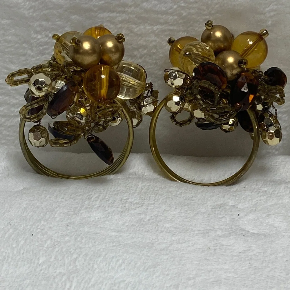 Vintage Goldtone Cluster‎ Beaded Napkin Rings Holiday Christmas Thanksgiving